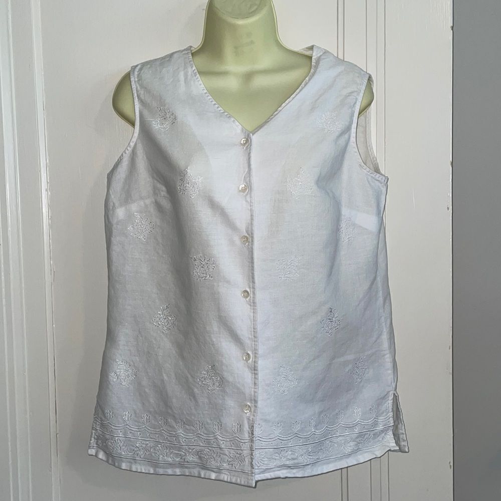 Vintage‎ 90s/Y2K boho embroidered white linen/cotton sleeveless shirt
